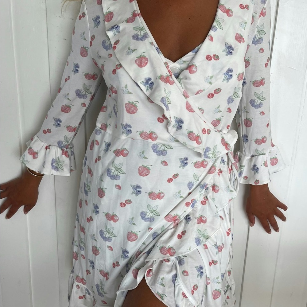 Floral Wrap Robe with Ruffle Details